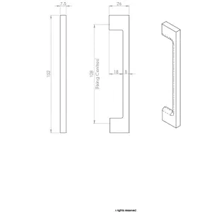 2x Slim D Shape Pull Handle 152 x 7.5mm 128mm Fixing Centres Satin Nickel