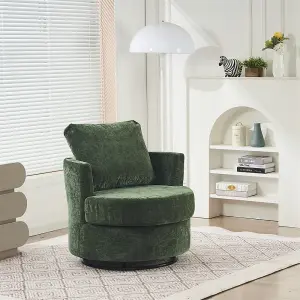 Chenille Swivel Armchair with Back Cushion Pillow Thick Foam Pad, Green