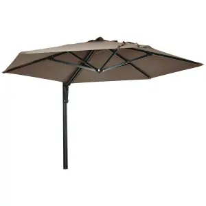 Outsunny Wall-Mounted Parasol Patio Umbrella with Hand to Push System Khaki