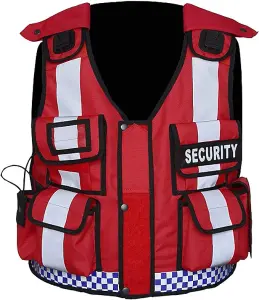 RAC3 High-Vis Security Vest, Reflective Strips, Body Camera Mount, Multiple Pockets, Fits upto 5XL, Available in 5 Colors (Red)