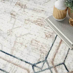 Ivory Cream Abstract Modern Bordered Rug Easy to clean Living Room and Bedroom-119cm X 180cm