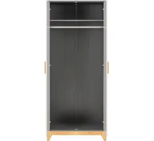 Cleveland 2 Door Wardrobe in White and Pine with Grey Metal Effect