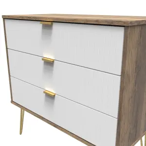 Linear Ready assembled Matt white dark oak effect 3 Drawer Chest of drawers (H)695mm (W)765mm (D)415mm