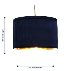 First Choice Lighting Sundance Navy Blue Velvet Pleated 30cm Lamp Shade with Gold Inner