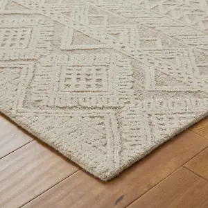 Handmade Modern Easy to Clean Beige Ivory Wool Geometric Living Room Bedroom Rug-200cm X 285cm