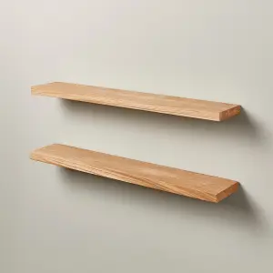 Off the Grain Oak Floating Shelf made From Solid Oak - 150cm (L)  Wall Mounted Rustic Wooden Shelves - Pack of 2