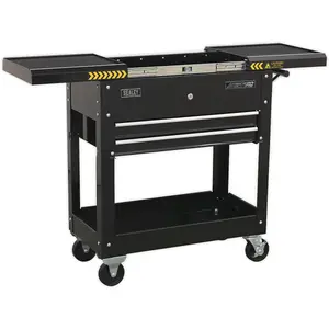 Heavy-Duty Mobile Tool and Parts Trolley - Steel Construction - 770mm x 370mm x 830mm - Black