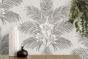 Fine Decor Bali Tropical Floral Grey Stone Wallpaper FD43277