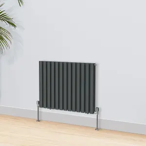 Right Radiators 600x767mm Horizontal Double Oval Column Designer Radiator Anthracite