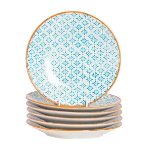 Nicola Spring - Hand-Printed Side Plates - 18cm - Blue - Pack of 6