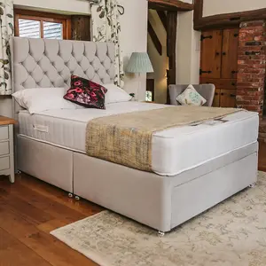 Florence Supreme Comfort Sprung Divan Bed Set 4FT6 Double 4 Drawers  - Plush Light Silver