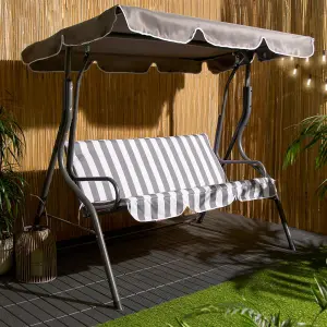 3 Seater Swing Bench Garden Furniture Set Outdoor Canopy Patio Sofa, Grey