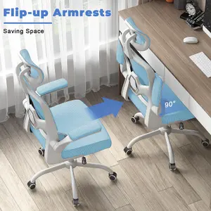 Computer Chair with Adjustable Lumbar Support and Headrest, Swivel Executive Mesh Office Chair for Home Office-Blue