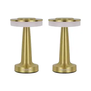 Pair of Rechargeable Table Lamp 3 Stepless Dimming, Nightstand Desk Lamp, Brass