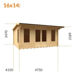 18ft x 14ft (5350mm x 4150mm) Horsforth "The Utah" 44mm Log Cabin With 3 Windows