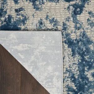 Grey Blue Rustic Textures Luxurious Easy to Clean Modern Abstract Bedroom & Living Room Rug -66 X 230cm (Runner)