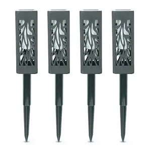 ValueLights Pack of 4 - Solar Powered Black Lantern Spike Lights with Flame Effect, Solar Stake Light for Outdoor Garden Path