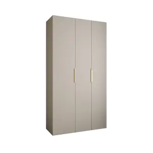 Elegant Cashmere Como IV Hinged Door Wardrobe H2460mm W1300mm D500mm, Three Doors, Eight Shelves, Hanging Rail, Gold Handles