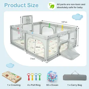 Costway Large Baby Playpen Activity Centre w/Mat Basketball Hoop Soccer Nets & Pull Rings