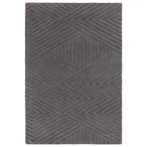 Charcoal Handmade , Modern , Wool Geometric Easy to Clean Wool Rug for Living Room, Bedroom - 160cm X 230cm