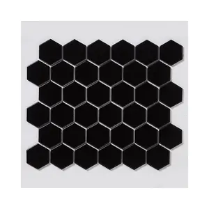 Top Ceramics Black Hexagon Mosaic Tile Mix. High Gloss / Matt (L)330 x (W)298mm