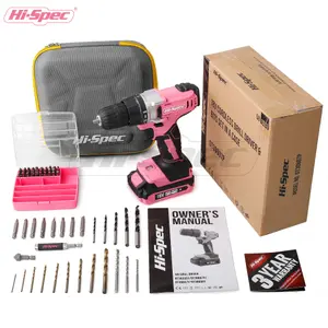 Pink Cordless Drill Driver Set 18V Electric Screwdriver-With Battery-58 Pcs Kit