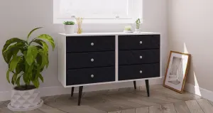 Toledo 6 Drawer Sideboard in Deep Black & White (Ready Assembled)