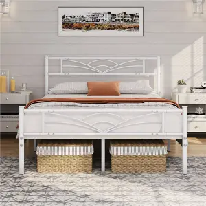 Yaheetech White 4ft6 Double Metal Bed Frame with Cloud-inspired Design Headboard