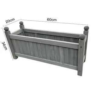 Wooden Grey Rectangular Planter Garden Flower Display Box Plant Pot Raised Bed Trough