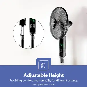 Geepas Black 16" 5 Blades Pedestal Fan with Remote Control Floor Standing Oscillating