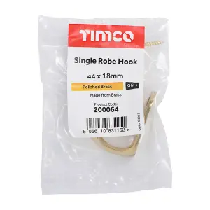 Timco - Single Robe Hook - Polished Brass (Size 44 x 18mm - 1 Each)