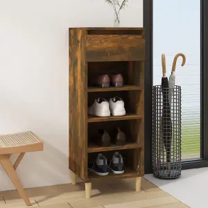 Berkfield Shoe Cabinet Smoked Oak 40x36x105 cm Engineered Wood