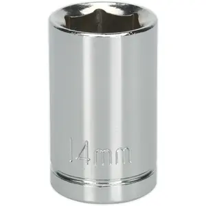 14mm Chrome Plated Drive Socket - Durable High Grade Carbon Steel Tool for Professionals