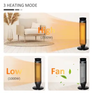 HOMCOM 1000W 2000W Tower Heater, 42 degree Oscillation Remote Control Timer