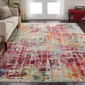 Pink/Multi Modern Easy to Clean Abstract Graphics Rug For Dining Room-66cm X 114cm