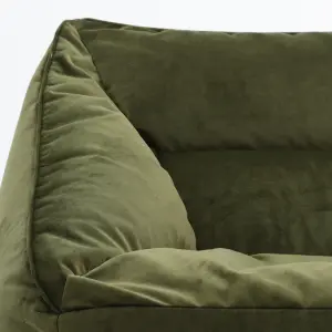 icon Natalia Velvet Armchair Bean Bag and Footstool Set Olive Green Giant Bean Bag Chair