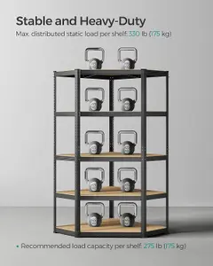 SONGMICS Shelving Unit, Corner Shelf 5-Tier, Heavy Duty Metal Units for Room, Warehouse, Ink Black and Natural Beige