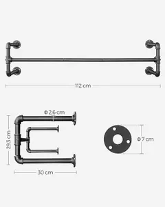 Wall-Mounted Clothes Rack, Set of 2, Industrial Pipe Clothes Hanging Bar, Space-Saving, Each Holds up to 60 kg