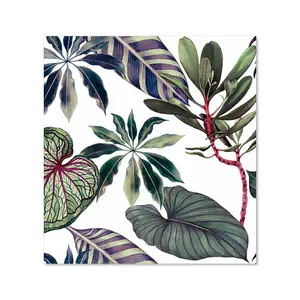 Watercolor Tropical Leaf Premium Glass Kitchen Splashback W900mm x H750mm