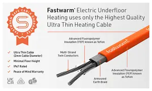 Fastwarm 100W Electric Underfloor Heating Cable Kit - 2.9m - Touch White Thermostat