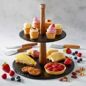 2 Tier Cake Stand Natural Slate Afternoon Tea Stand Gift Boxed