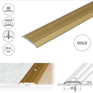 A12 25mm Anodised Aluminium Flat Door Threshold Strip - Gold, 0.93m