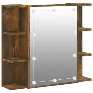 Berkfield Mirror Cabinet with LED Smoked Oak 70x16.5x60 cm