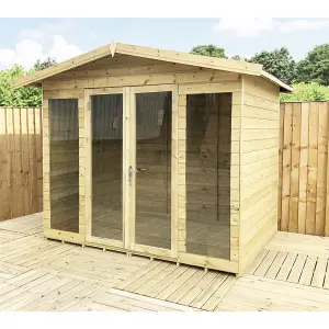 10 x 26 Pressure Treated T&G Wooden Summerhouse + Overhang + Long Windows  (10ft x 26ft) / (10' x 26') (10x26)