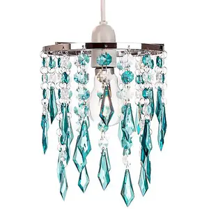 Modern Waterfall Design Pendant Shade with Clear/Teal Acrylic Drops and Beads