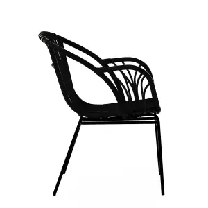 Interiors by Premier Black Natural Rattan Chair with Raised Sides, Rustless Rattan Chair, Easy Cleaning Rattan Armchair