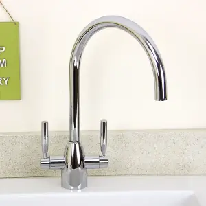 Astini Rumba Brushed Steel Twin Lever Kitchen Sink Mixer Tap