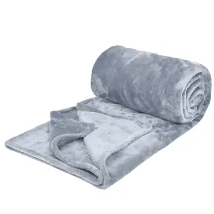 EHC Super Soft Fluffy Snugly Solid Flannel Fleece Throws for Sofa Bed Blankets, Light Grey 125 cm x 150 cm