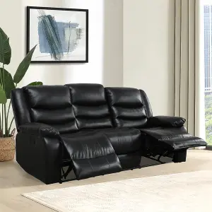 Sorreno Bonded Leather Recliner 3 Seater Sofa In Black