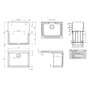 Traditional Fireclay Cleaner Sink with Waste and Legs - 515 x 535 x 393mm